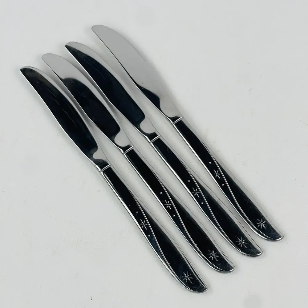 Oneida Twin Star Stainless Steel Dinner Knives (4) Atomic Starburst Motif